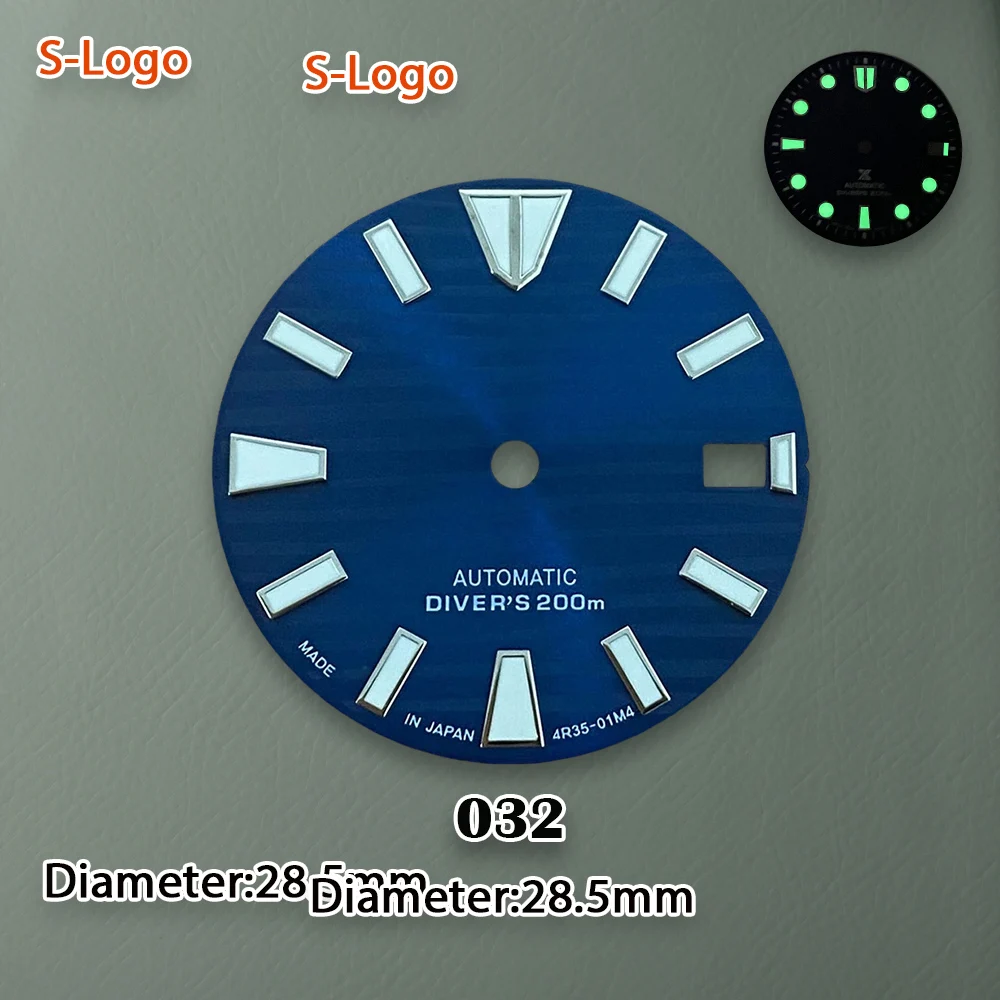 S Logo 28.5mm NH35 Wave Diver's Dial Suitable For NH36 Automatic Movement C3 Green Luminous Watch Modified repair Accessories