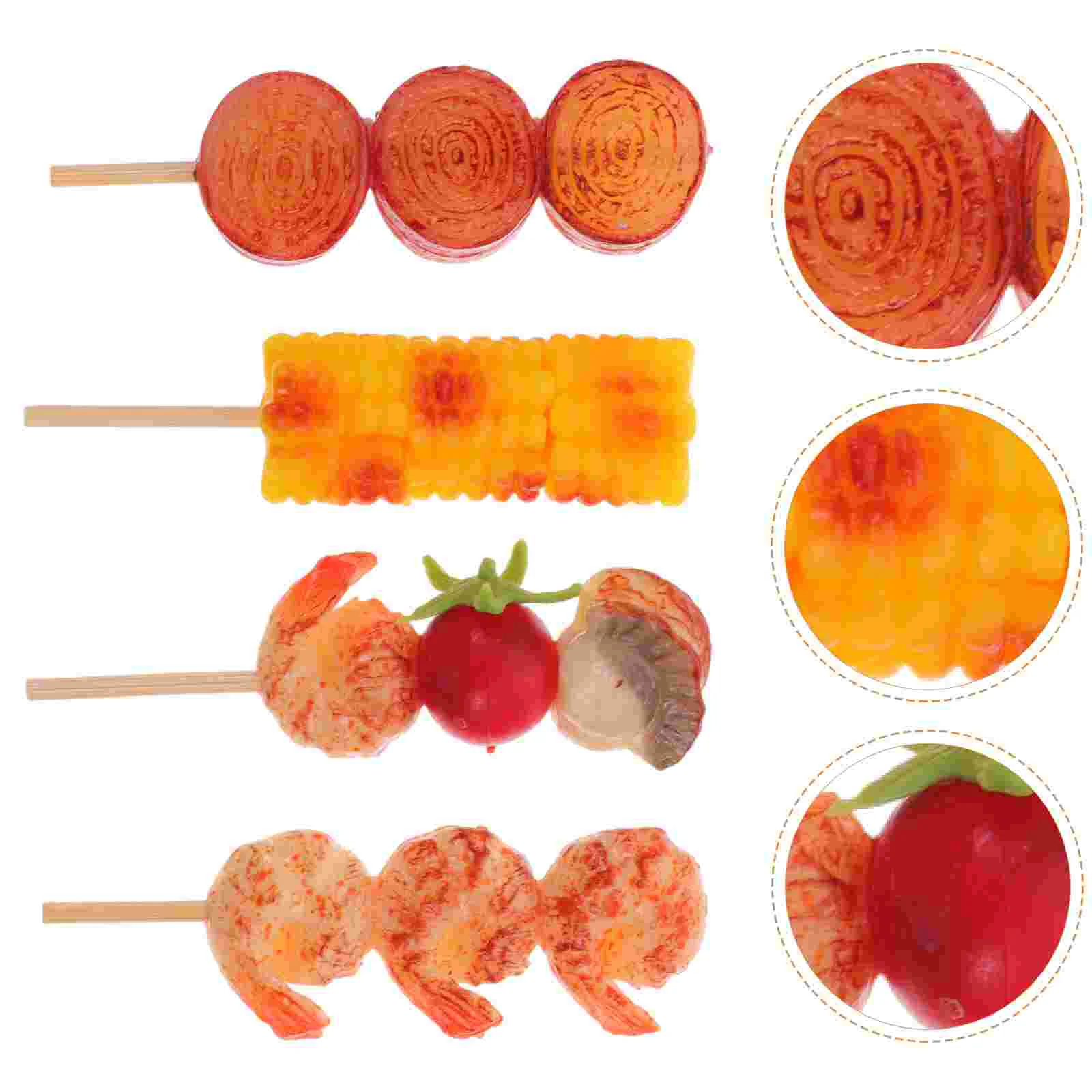 4 Pcs Simulation Barbecue Skewers Fake Food Kitchen Model Toy Props Artificial Simulated Lifelike Pvc Child