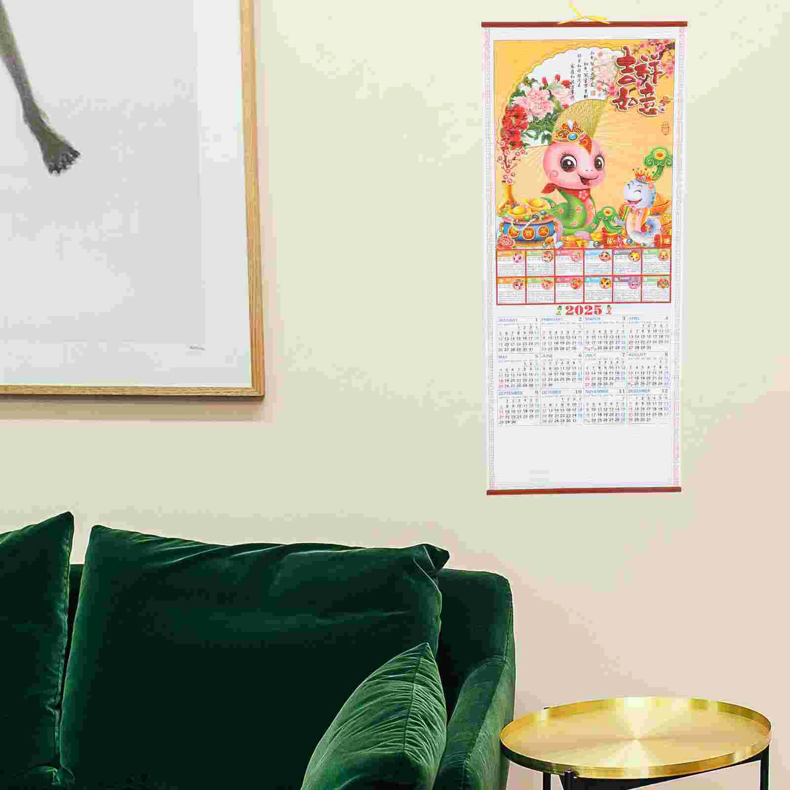 Year of The Snake Wall Calendar Hanging Planning Household English Chinese Delicate Monthly Paper Wood Chiense Scroll Dating