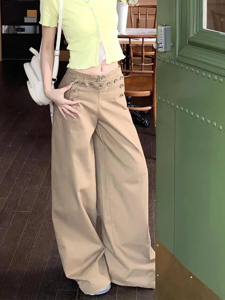 Pantalones anchos de diseño americano para mujer, estilo marinero, casuales, largos hasta el suelo, estilo Spicy Girl