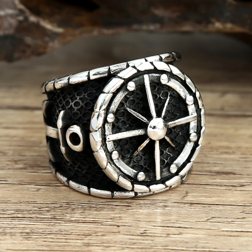 Retro Nordic Viking Compass Ring Men's Stainless Steel Locomotive Anchor Rings Cool Sailor Amulet Jewelry Gift Wholesale