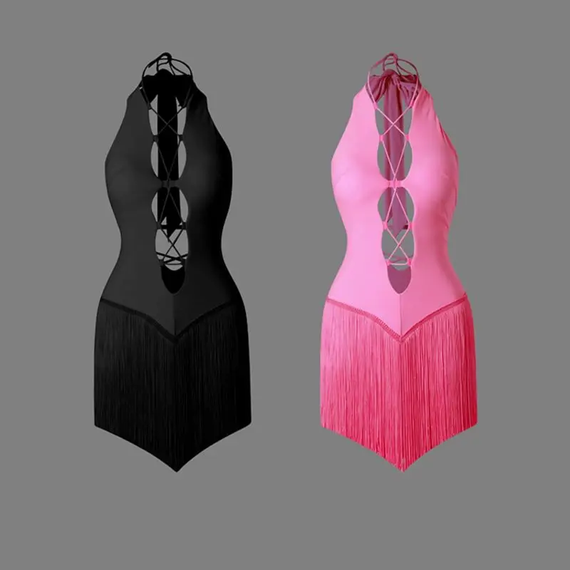 ZYMdancestyle Latin Dance Fringe Dress  Deep V Open Back Cutout Special Design Stage Wear Latino Dancing Mini Tassel Dress #2350