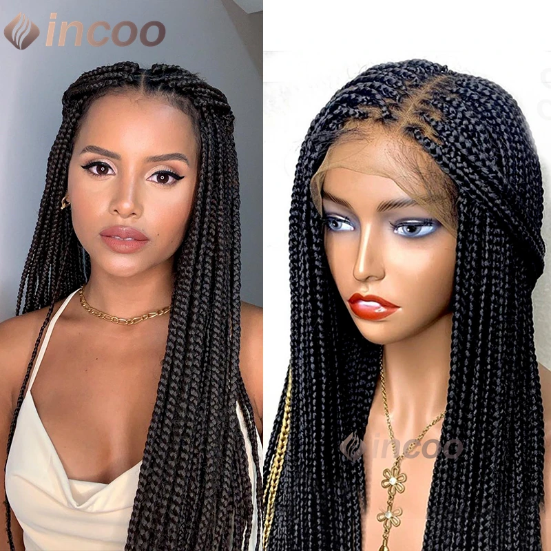 

Synthetic Braided Wigs 36 Inch Full Lace Wig Braid African Knotless Box Braids Hair Lace Front Wig Faux Locs Cornrow Braids