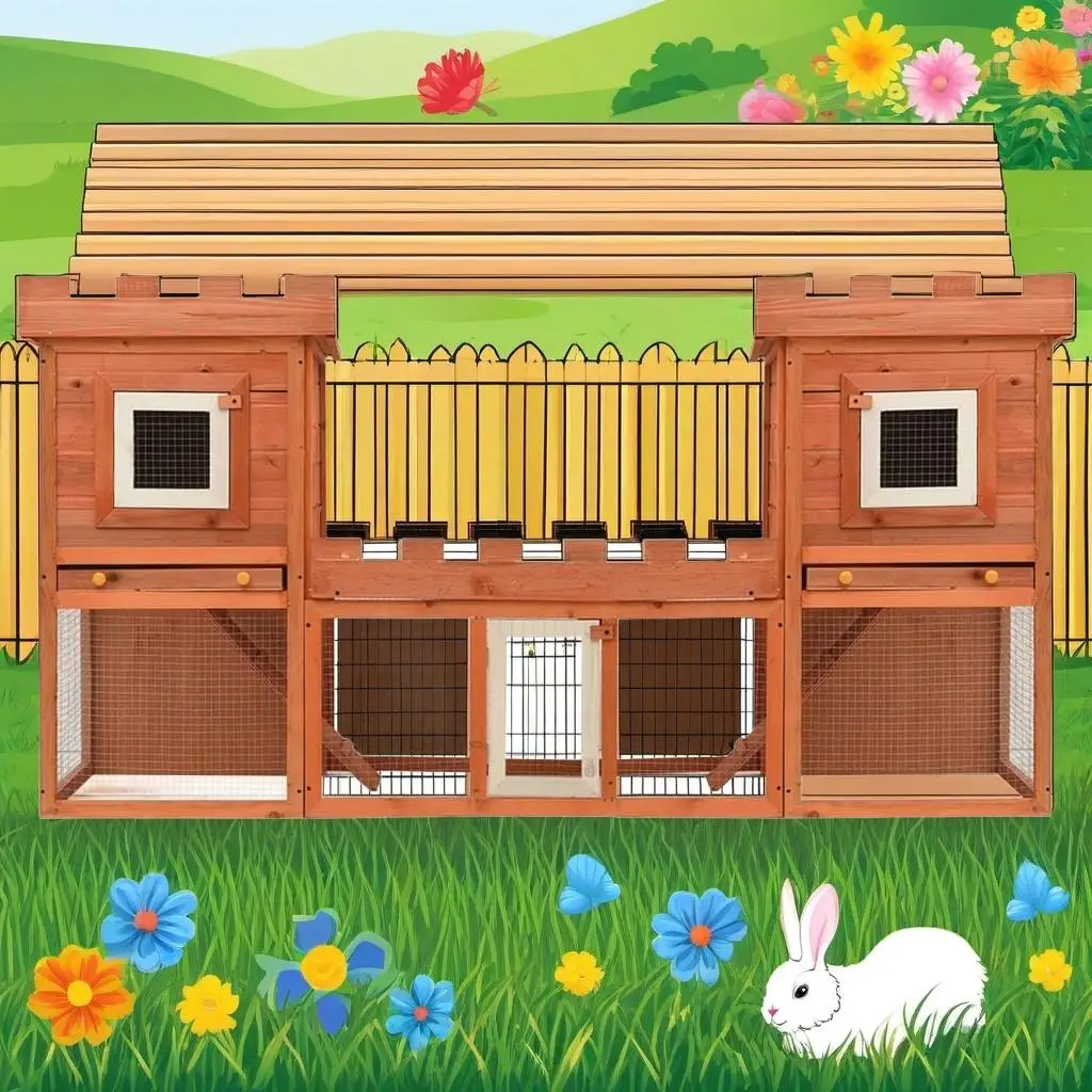 Spacious Outdoor Double Rabbit Hutch Cage - Large Pet House for Bunnies