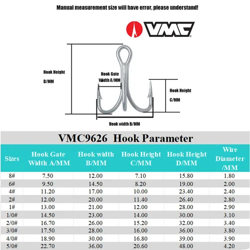 Imagen 2 del producto Pesca VMC 9626 anzuelo triple, bolsa a granel, anzuelo de pesca fuerte afilado, anzuelo de pesca de corte corto, señuelos, accesorios para anzuelos