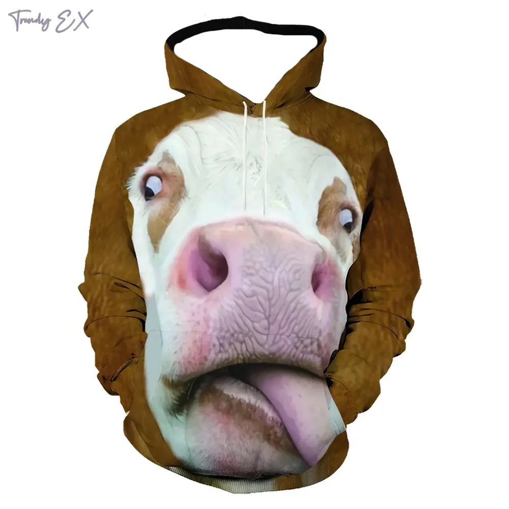 

New in Sweatshirts 3D Animal Cow Print Funny Oversized Hoodie Fashion Sport Kangaroo Pocket Long Sleeves Graphic Hoodies Clothes