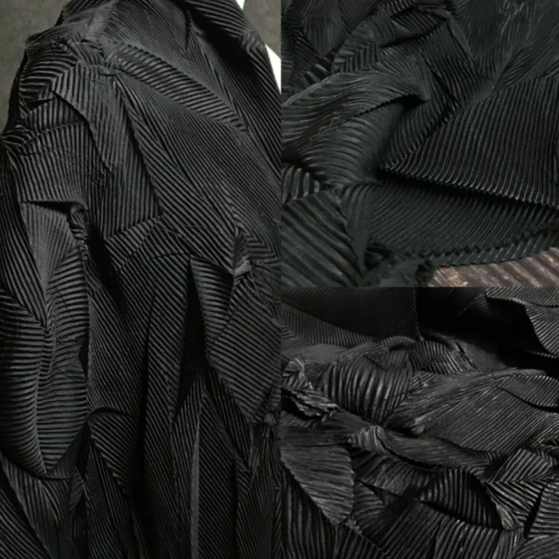 Three Dimensional Black Louvers with A Hundred Folds and Disorderly Pleats  Three-dimensional Texture Jacket  Clothing Fabric