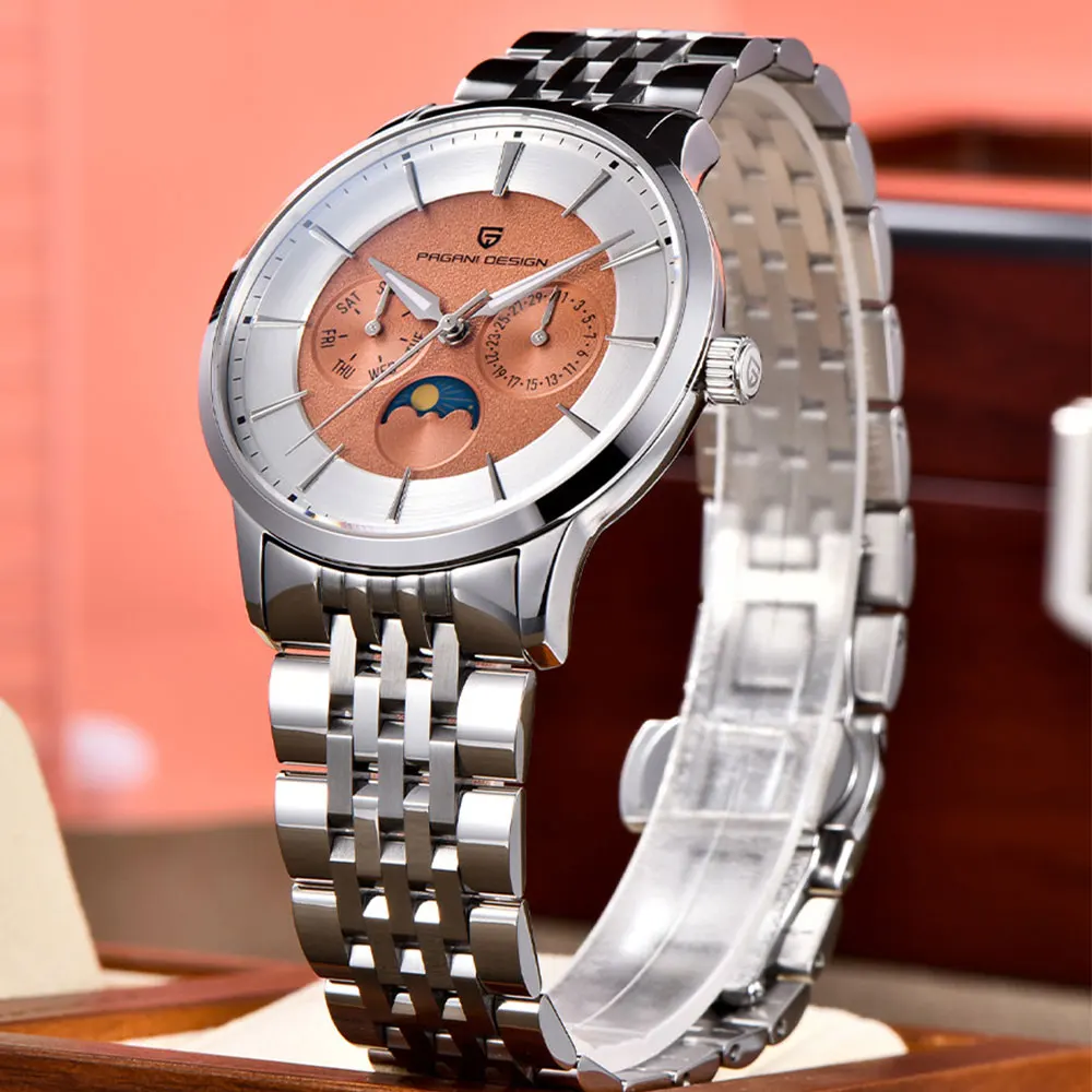 PAGANI DESIGN New 1795 Quartz Watch 40mm Men Wristwatch Stainless Steel 100M Waterproof Watch Multifunctional Watch for Men Gift