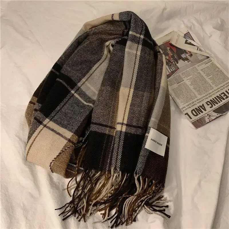 Korean Fashion Scarves Winter Multipurpose Large Scarf Simple Checked Pattern Scarves Unisex Versatile Scarf