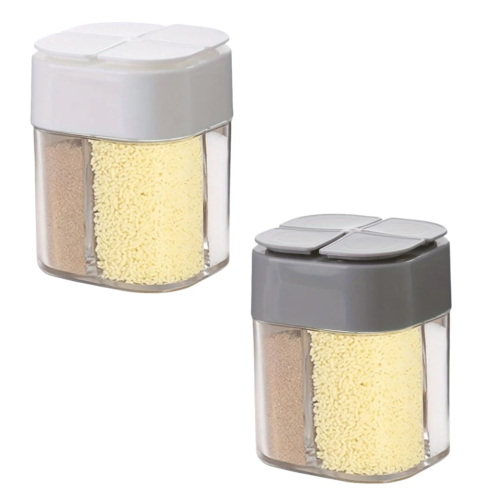 4-in-1-Camping-Gewürzstreuer, Mehrzweck-Gewürzglas mit Deckel, 4 Fächer, zum Grillen im Freien, Kochen, Salz, Pfeffer, Aufbewahrungsbox