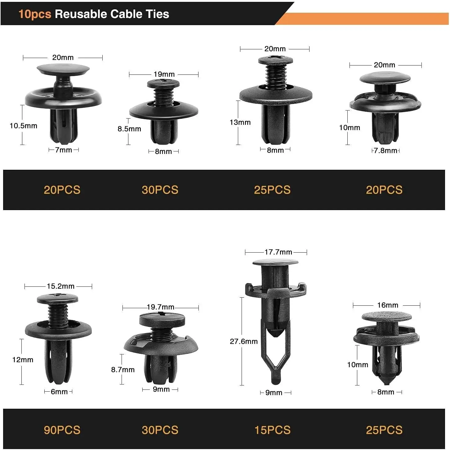 635Pcs Car Push Retainer Clips with 10 Cable Ties and Fasteners Remover for Toyota GM Ford Honda Acura Chrysler
