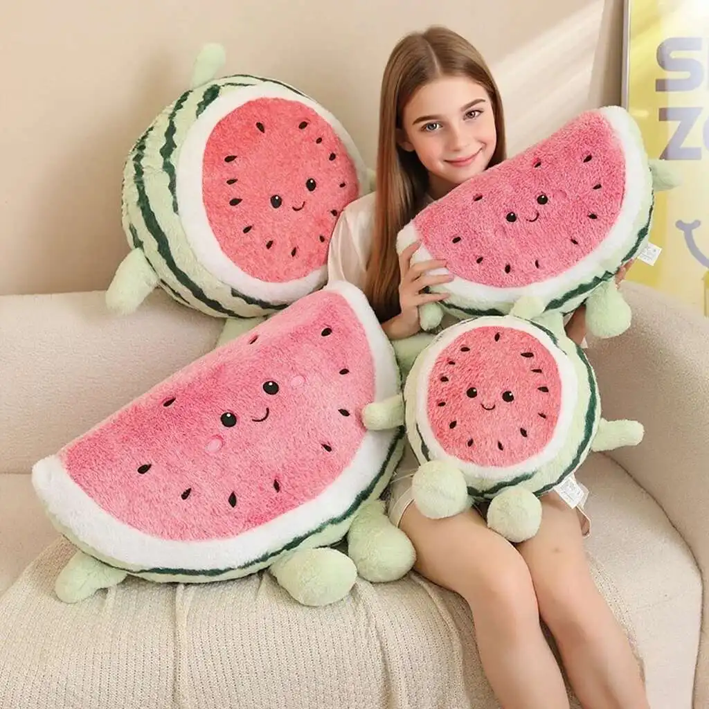 Jouets en peluche pastèque mignons, poupée en fourrure, coussins de plantes en peluche, oreiller de Fruits de dessin animé Kawaii, jouet doux pour enfants, cadeau d'anniversaire
