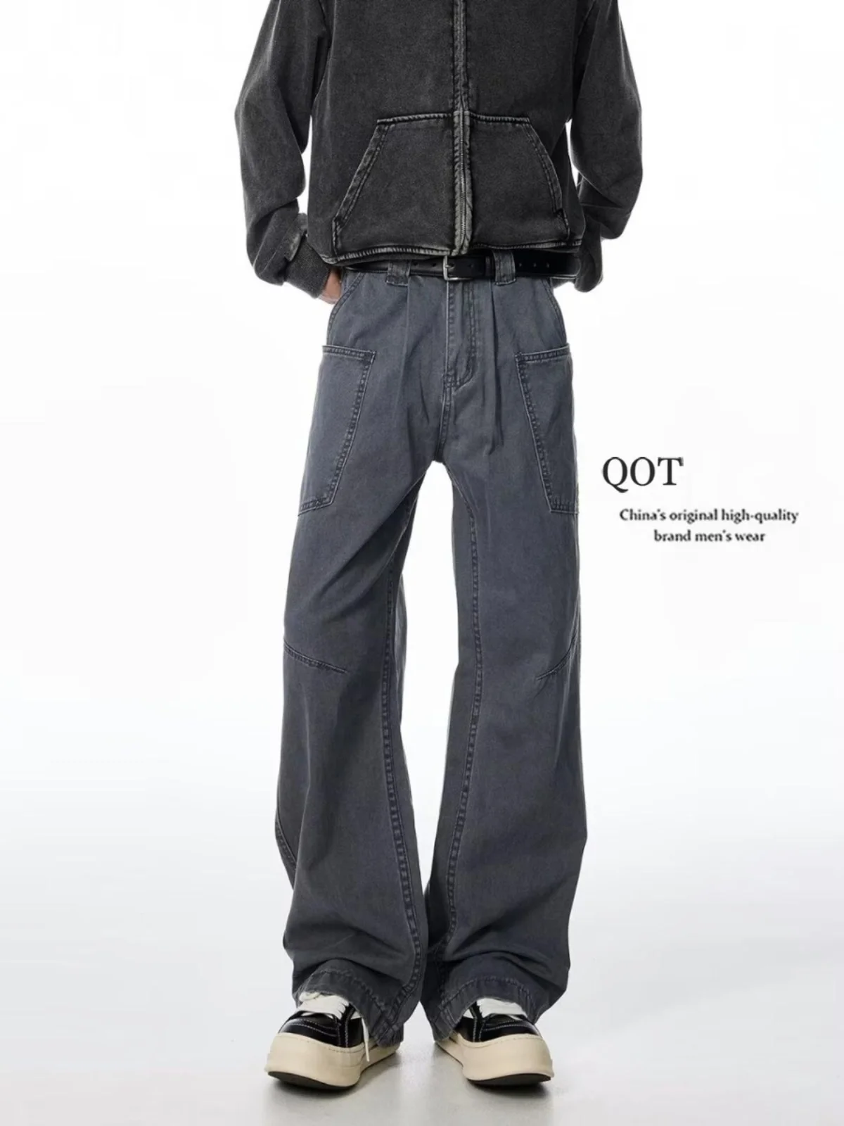 

Мужские джинсы American Sle в стиле ретро, потертые, с множеством карманов, повседневные, свободные, прямые, рабочие брюки, для отдыха