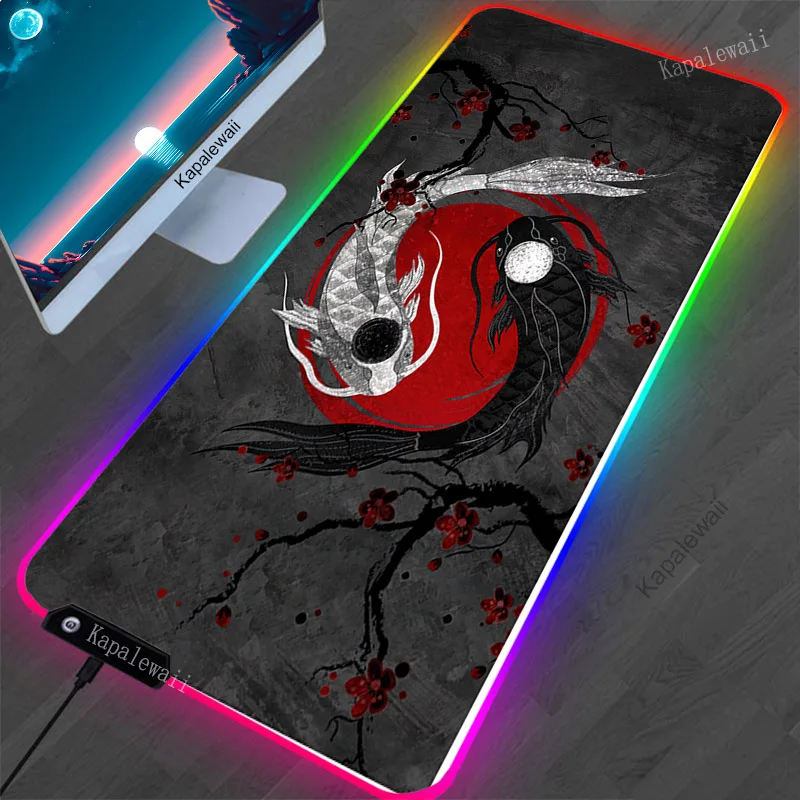 RGB Gaming Mouse Pad Koi Taichi Neutral Table Mats Computer Mousepad Company LED Desk Pad 100x50 Large Gamer Mousepads Mouse Mat