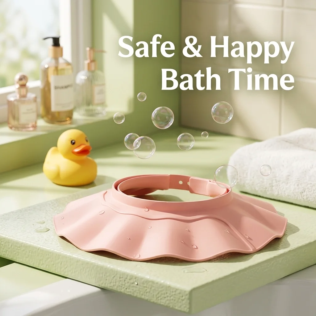 Adjustable Children's Shower Cap Soft Waterproof Safe Design Ear Eye Protection Bath Hat for Kid Baby Toddler Hair Washing Cover