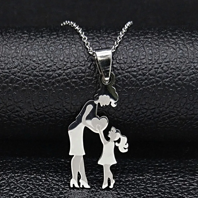 Mom Daughter Family Necklace Stainless Steel Chain Children Kid Silver Color Pendant Necklaces Jewelry Women Mother's Day Gift