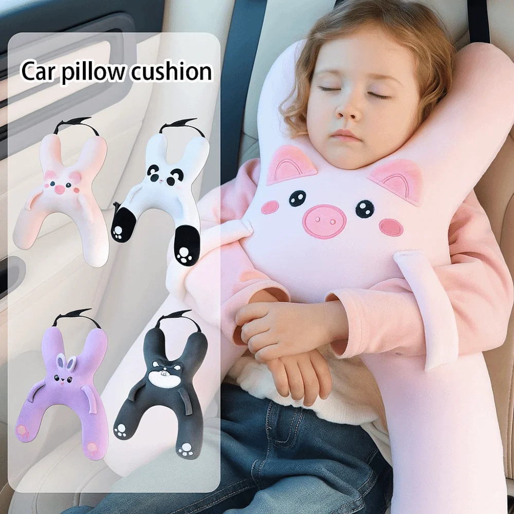 Cute Cartoon Car Headrest Removable Head Support Child Sleeping Pillow Breathable Comfortable Car Mounted Pillow Travel Comfort