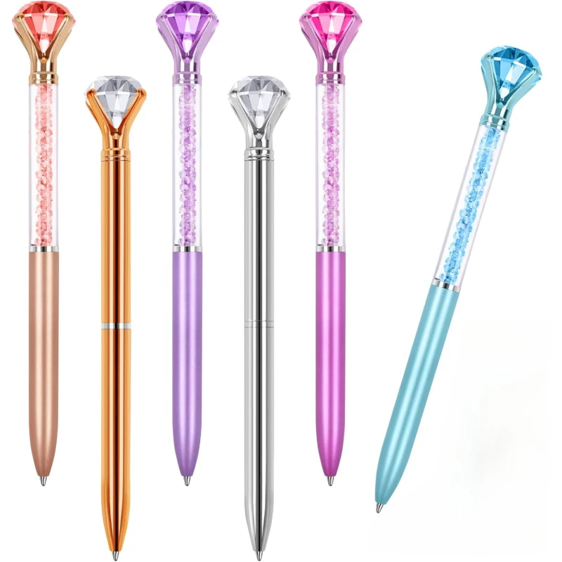 

5 Diamond Pens with Crystal Top, Bulk with Black Ink Refill, for Office, School, Home