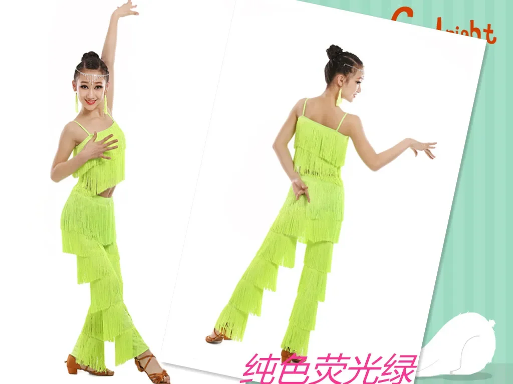 New Latin Dance Children's Tassel Pants Girls Sling Suit Latin Dance Clothes Practice Test Competition Performance