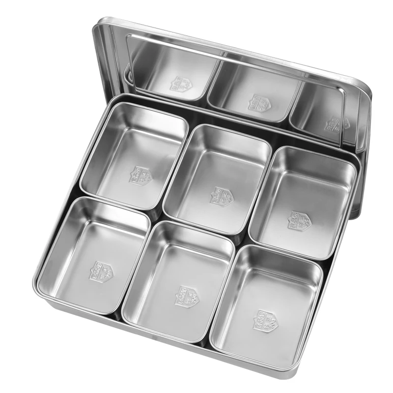 

«Набор коробок для специй из нержавеющей стали 304 — 6/8 отделений с крышкой для домашнего и коммерческого использования»