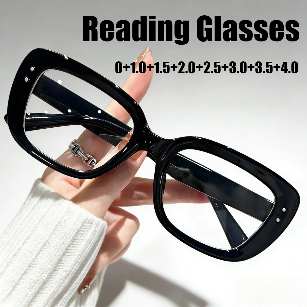

New Men's and Women's Square-Frame Blue Light Blocking Presbyopia Glasses 2026 Fashionable High-Definition Reading Glasses +4.0