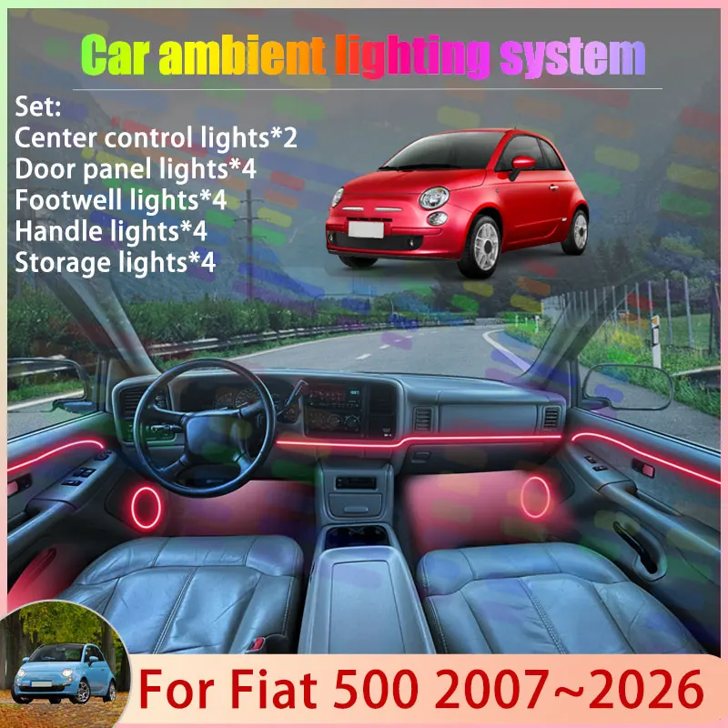 

Для Fiat 500 2007 ~ 2026 2008 2009 2010 2011 312 2/18 в 1 автомобильный атмосферный светильник RGB абажур ансамбль стример атмосферный набор