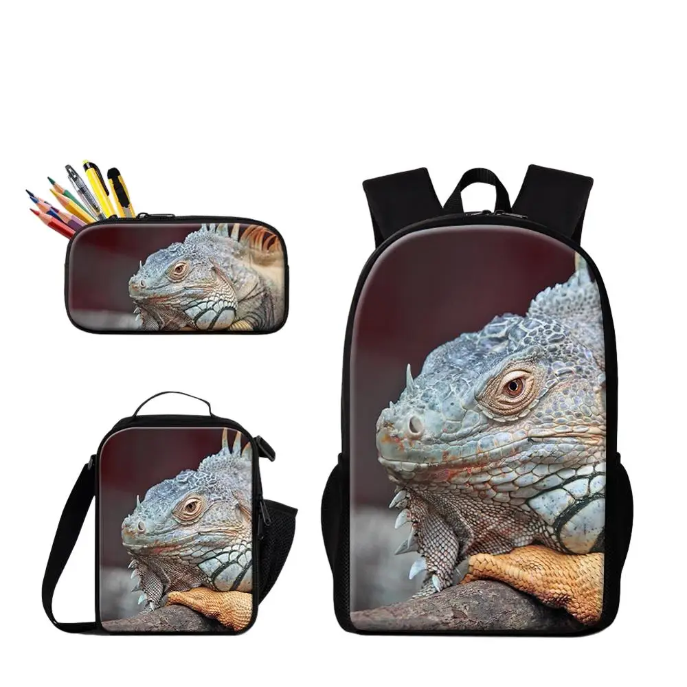 3 Stuks Etui Schooltassen Set Picknick Voedsel Koeler Hagedis Dierenprint Schooltas Jongens Mode Bagpack Kinderen Custom Bolsa