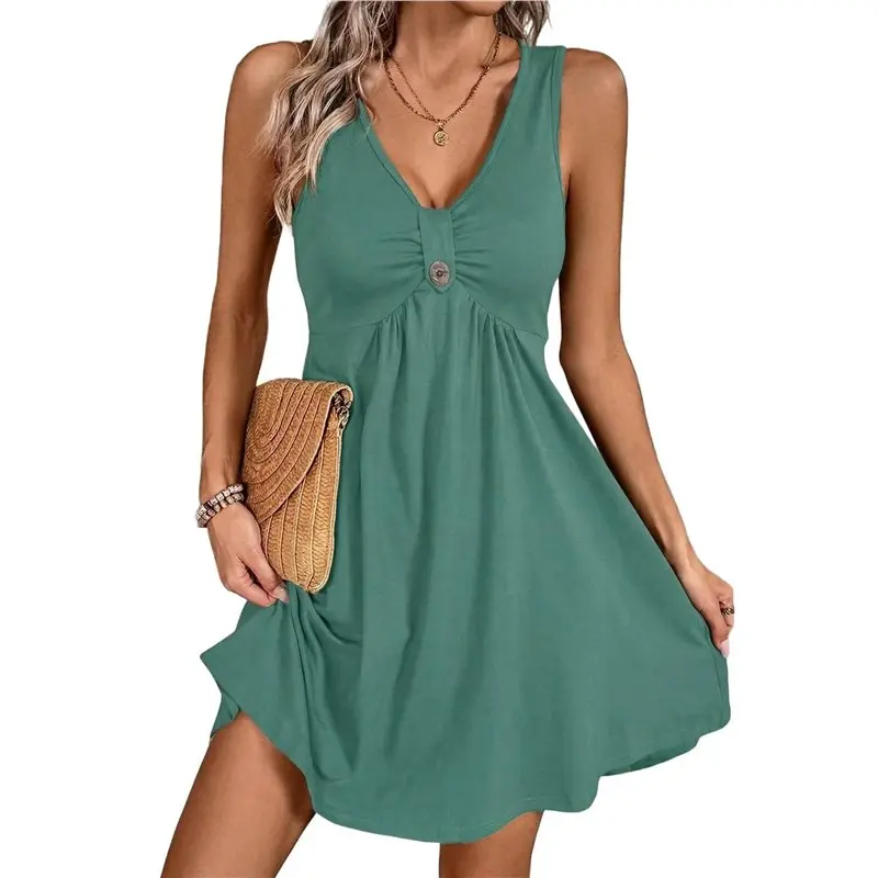 

CYL-Women's Casual Summer Sleeveless Dress V Neck Tank Dresses