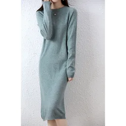 2023 Autumn Winter New Women Fashion Dress 100% Wool Warm Sweater Dress Long Sleeve Knitted Pullover Female Casual Dresses