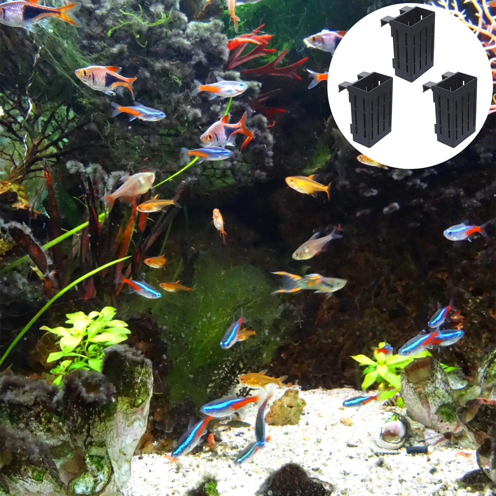 Aquarium Plant Roots - ที่แขวนต้นไม้ในตู้ปลาแบบพลาสติกแข็งแรง 3 ชิ้น สำหรับปลูกพืชน้ำ ช่วยระบายอากาศให้รากพืช มีรูระบายน้ำ