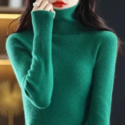 1pcs Women 's Autumn Winter Mock Neck Sweater Knitted Long Sleeve Tops Casual Slim Turtleneck Pullover High Elasticity Warm Tops