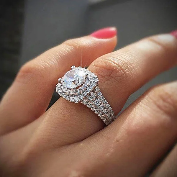 New Style 925 Sterling Silver Rings for Women Double Layer Ultra Sparkling Cubic Zirconia Rings Fashion Elegant Finger Jewelry