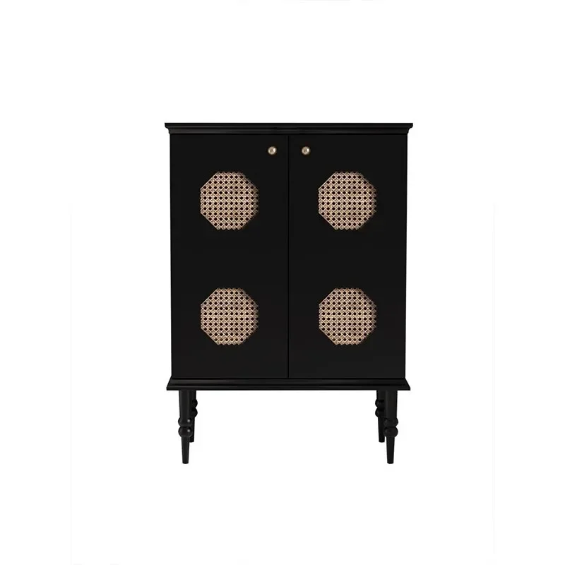 

American retro contrasting color door cabinet Nordic light luxury solid wood engraving cabinet Living room decoration