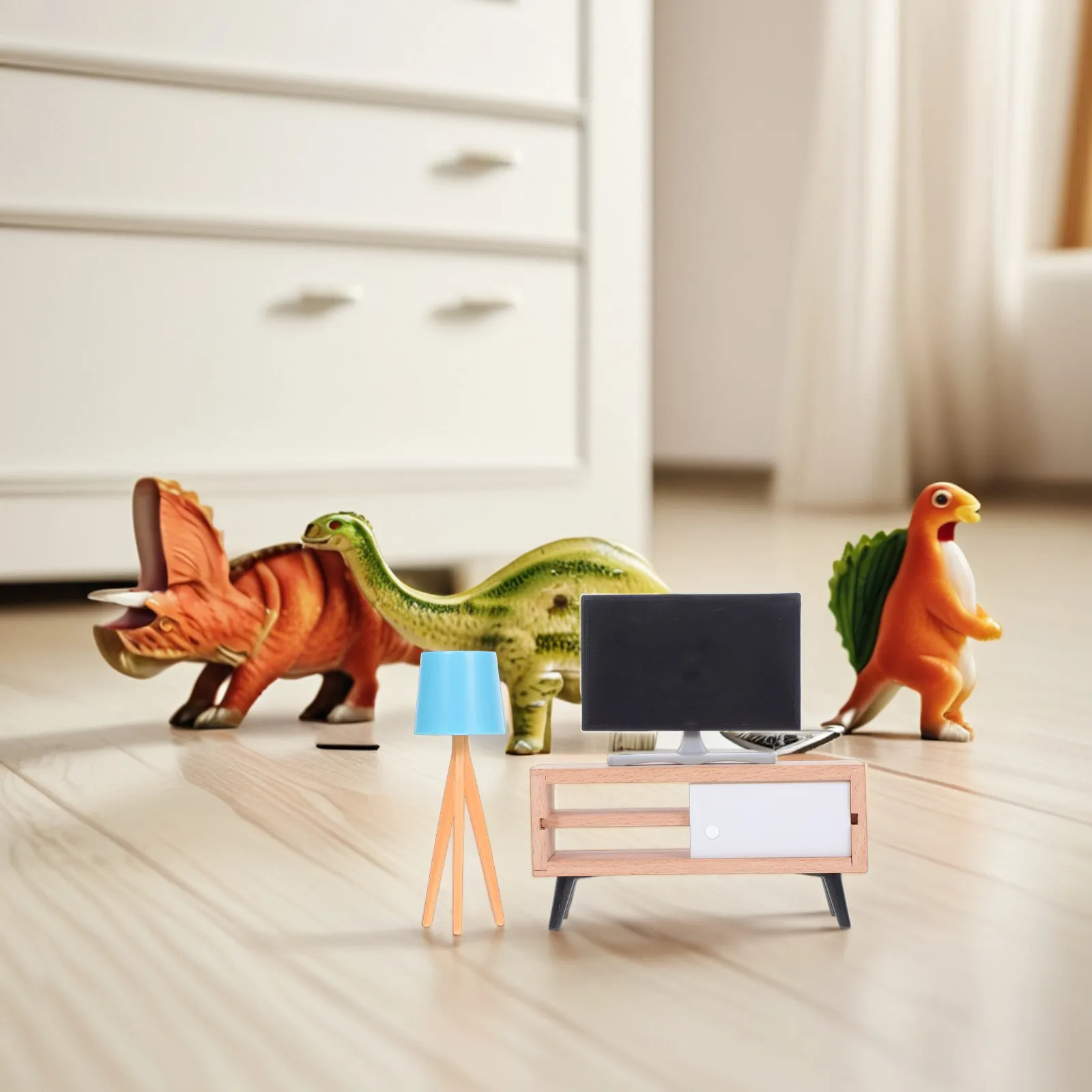 

3Pcs Dollhouse Accessories Set Miniature Television Cabinet Floor Lamp Living Room Scene Furniture for Pretend