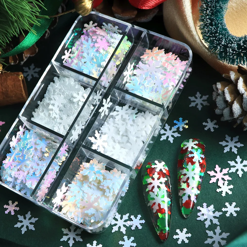 6 Grids Mixed Holographic Glitter Flakes Snowflake Resin Filler Laser Sequins for Nails Charms DIY Parts Manicure Christmas