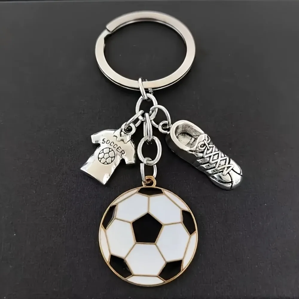 6/12 Stück Fußball-Schlüsselanhänger aus Zinklegierung Fußballschuhe Trikot Ball Anhänger Sport-Fans Team-Spirit Souvenir Themen-Schlüsselringe – Detail 3