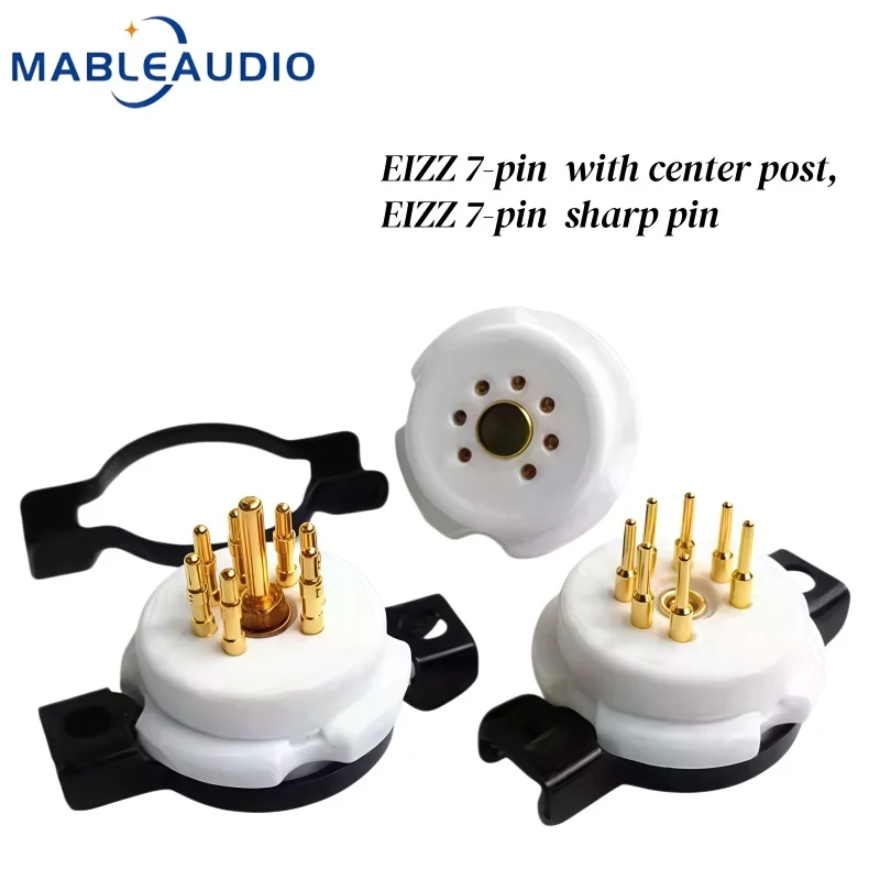 2PC EIZZ 7‑Pin Ceramic Tube Socket Gold Plated With Bracket Center Post/ Sharp Pin Vacuum Valve Base for HIFI Tube Amplifier DIY