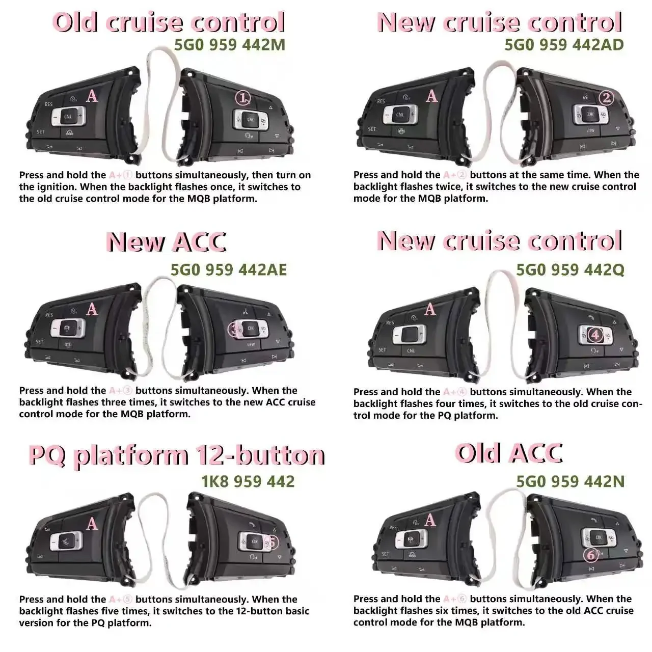 Multifunction Steering Wheel Control Buttons with Trim Frame for VW Golf 7 MK7 RLINE GTI Passat B8 Tiguan MK2 5G0959442AE AD N M