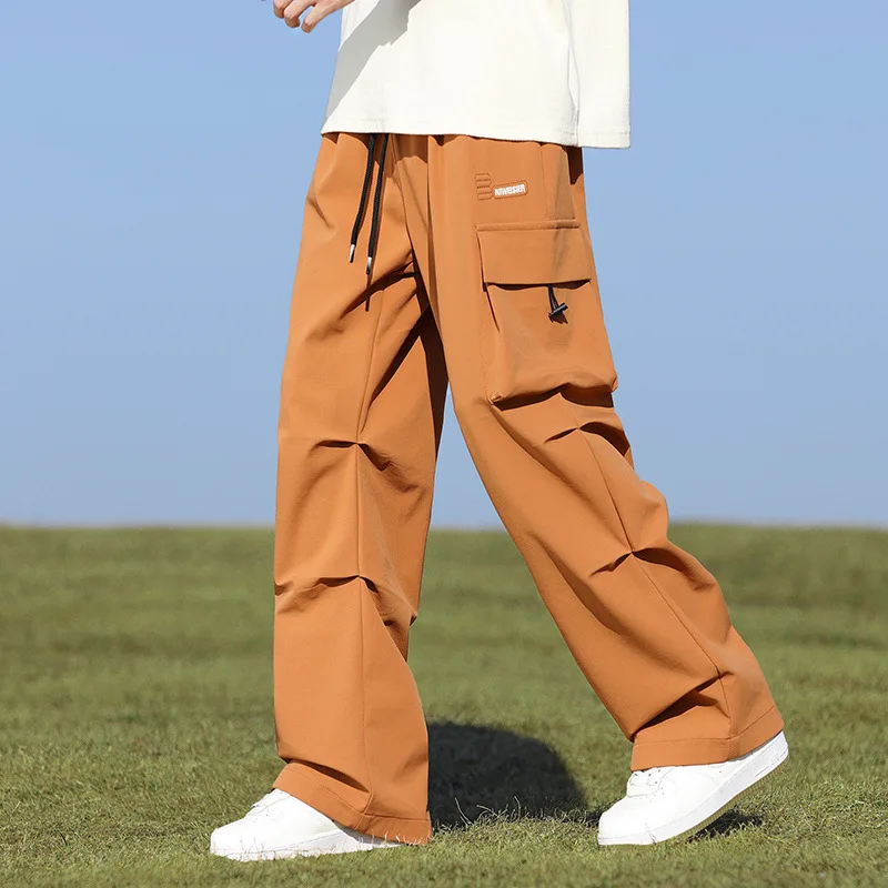 

8XL Plus Size Cargo Pants Men Fashion Casual Straight Pants Elastic Waist Cargo Trousers Male Solid Color Bottom pockets