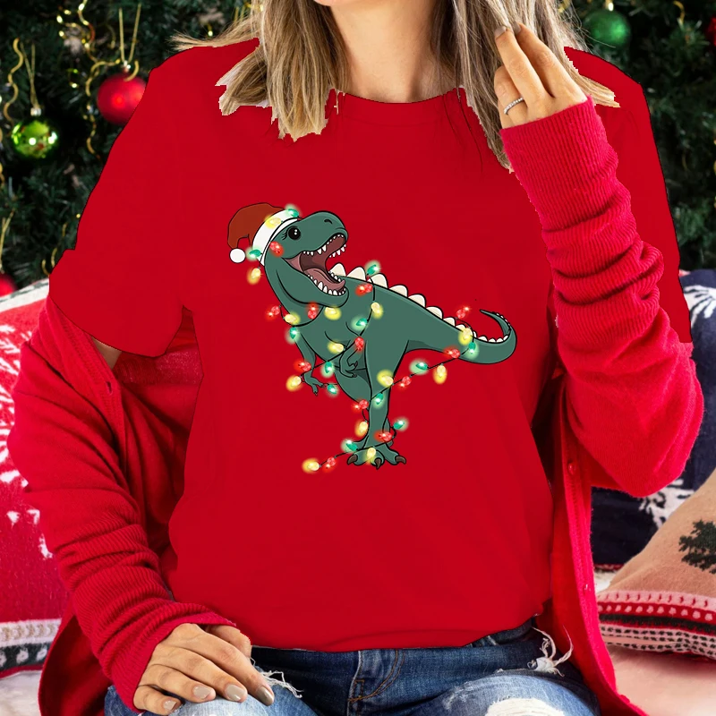 

New Christmas Dinosaur Printed T Shirt Women Men Teens Fashion Hip Hop Harajuku Casual Short Sleeve Tops Tees