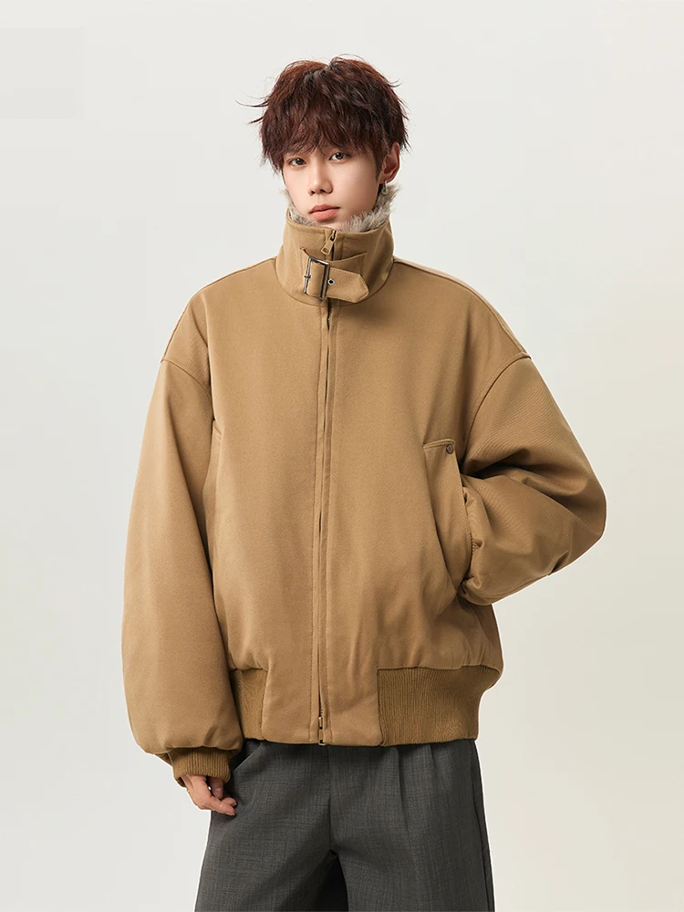 

i Color Fur Collar Design Thiened Warm Cotton Jaet Stand Collar ort Sle Men's Winter Workwear Polyester Fiber