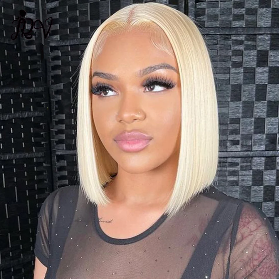 

Blonde Bob Wig Human Hair 13X4 Lace Front Wigs Pre Plucked Bleached Knots 180% Density 613 Straight Short Frontal for Women