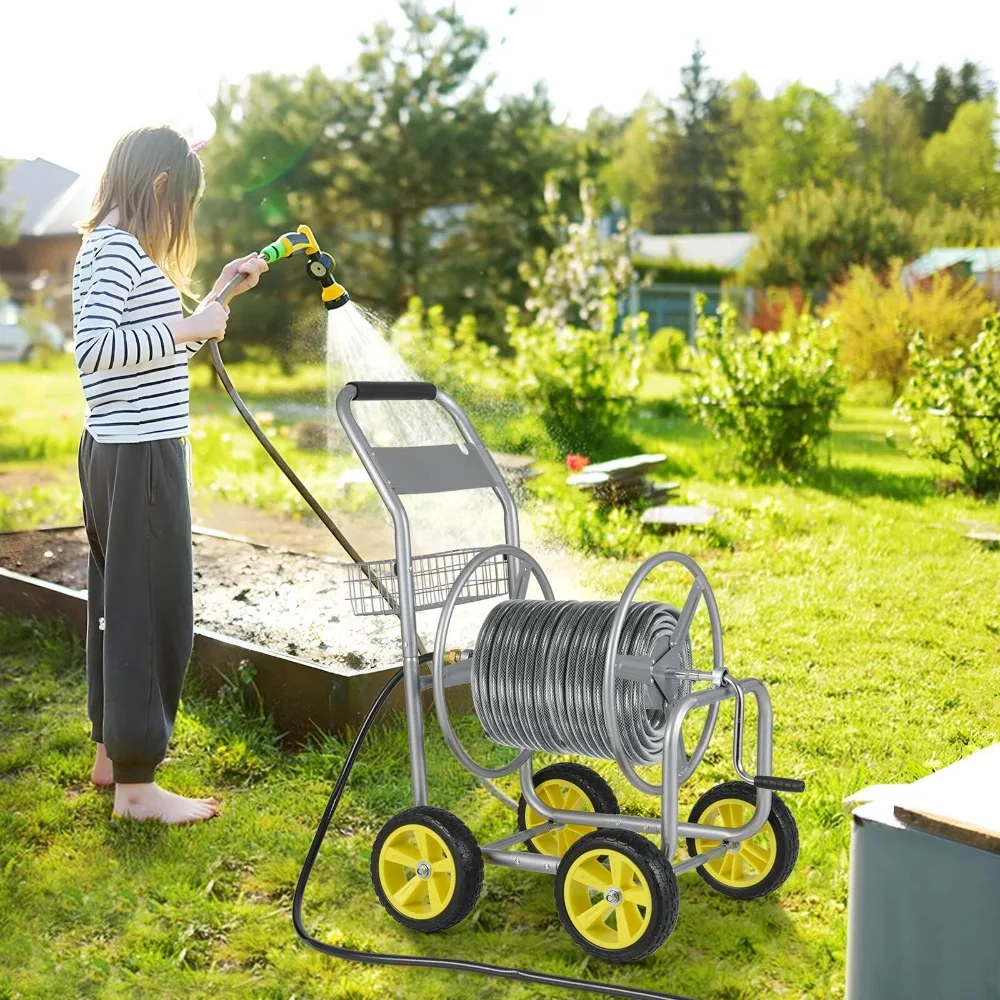 

Тележка с катушкой для садового шланга, 300 футов, большая емкость 5/8 дюйма, сверхмощная металлическая тележка для шланга