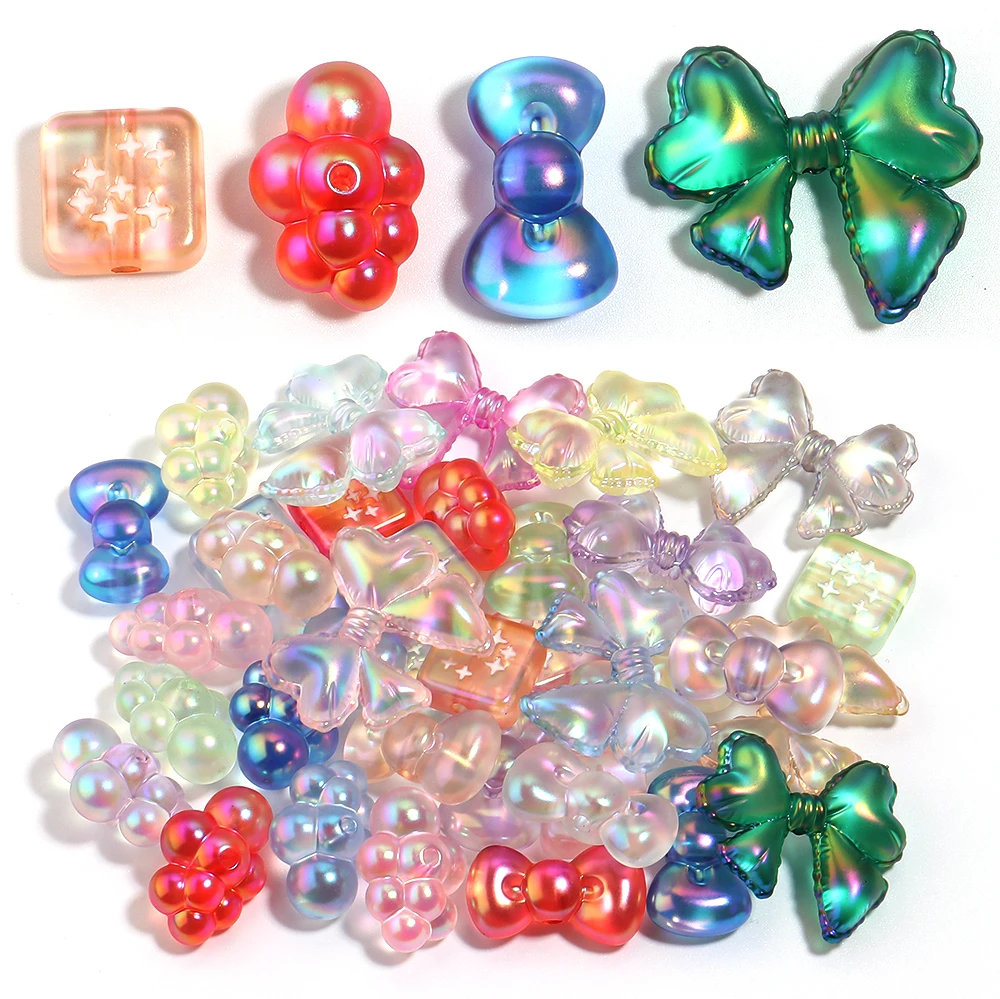10 Stück/Set UV-farbige Acrylperlen, Schleifenform, Wolkenform, quadratische Form, lose Spacer-Perlen für DIY-Charms, Armbänder, Handyketten-Zubehör