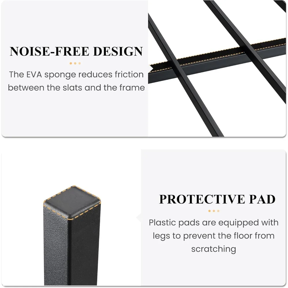 Estrutura de cama com plataforma de metal queen size de 14 polegadas com cabeceira e estribo de madeira, base de colchão