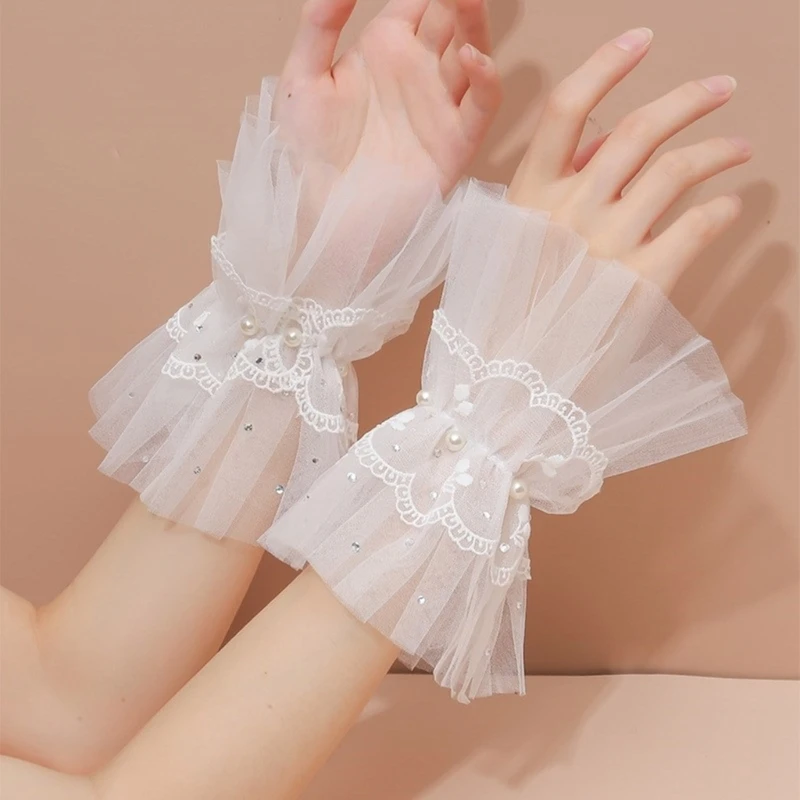 French Ruffled Cuffs Decorative Sleeves for Shirt Removable Lace Sleeves Cuff Extension Multilayer Flared Sleeves