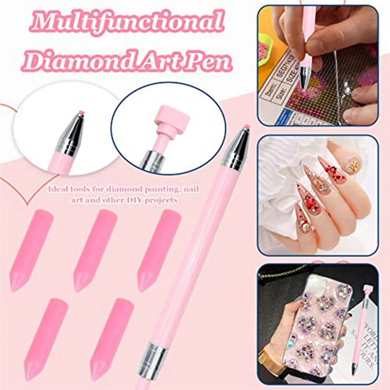BFYL-34 Buah Kit Pena Lukisan Berlian, 2 Buah Pena Lilin Isi Ulang dengan 32 Buah Lilin, Pena Bor Titik Lem Putar (Merah Muda & Putih)