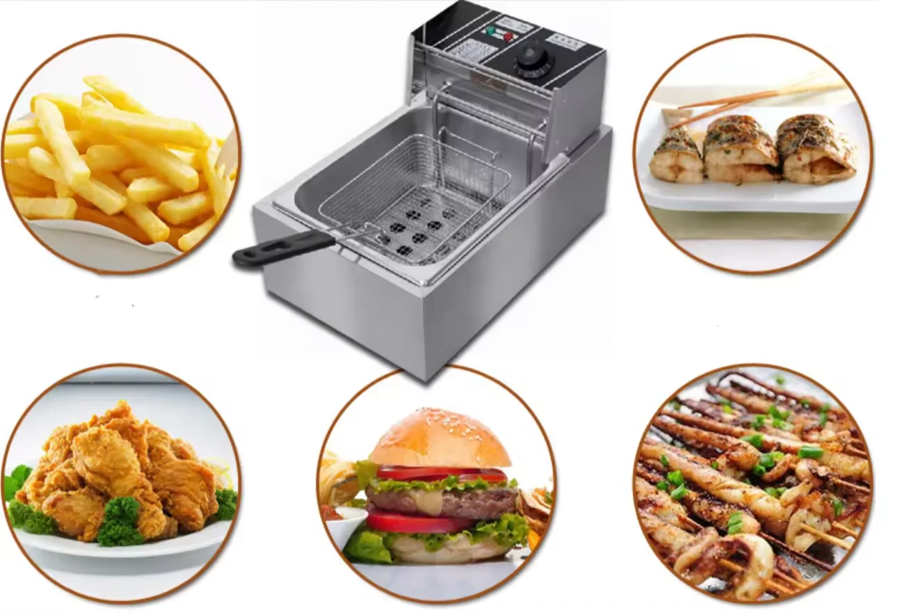 Equipamento comercial de fast food elétrico de aço inoxidável batatas fritas frango frito fritadeira
