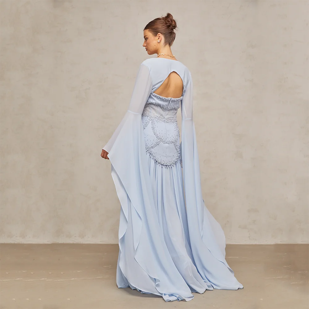 Abiti da sera lunghi personalizzati a maniche lunghe Abiti da ballo eleganti per occasioni formali Abiti da ballo lunghi fino al pavimento con perline di cristallo 2025
