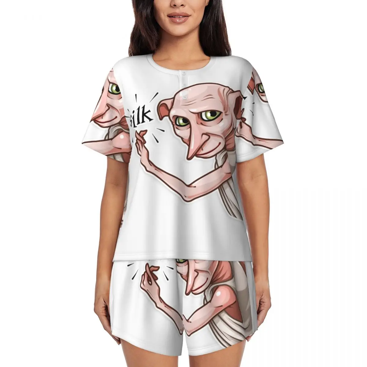 

Женский пижамный комплект Dobby на заказ, состоящий из 2 предметов с короткими рукавами, одежда для сна в британском стиле фэнтези, домашняя одежда, комплекты с шортами PJS